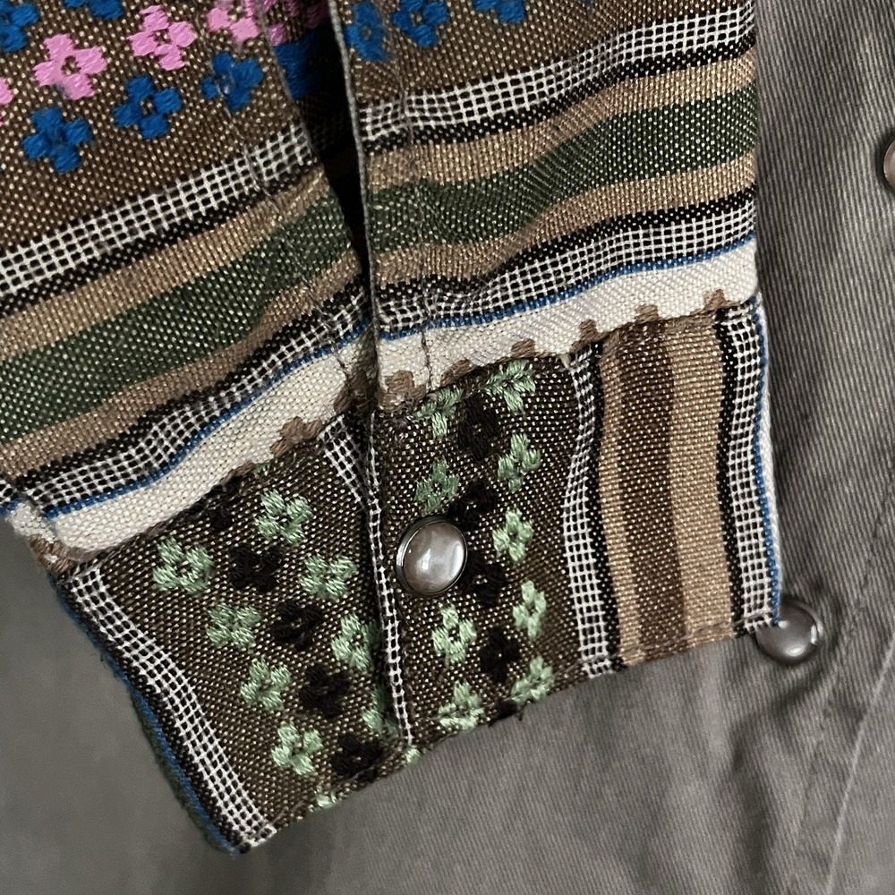 Ali & Kris Sz S Pearl Snap Embroidered Shirt Jacket Boho Army Green Chore Ranch - Picture 10 of 15